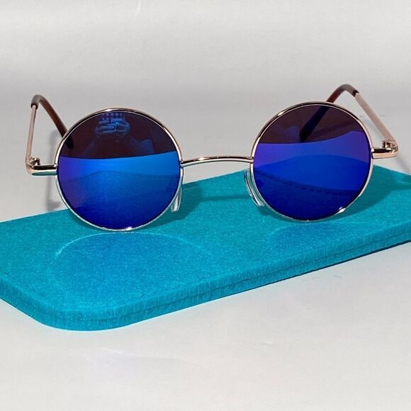 1078 John Lennon Round Blue Mirrored Sunglasses Metal Frames New - Picture 1 of 9